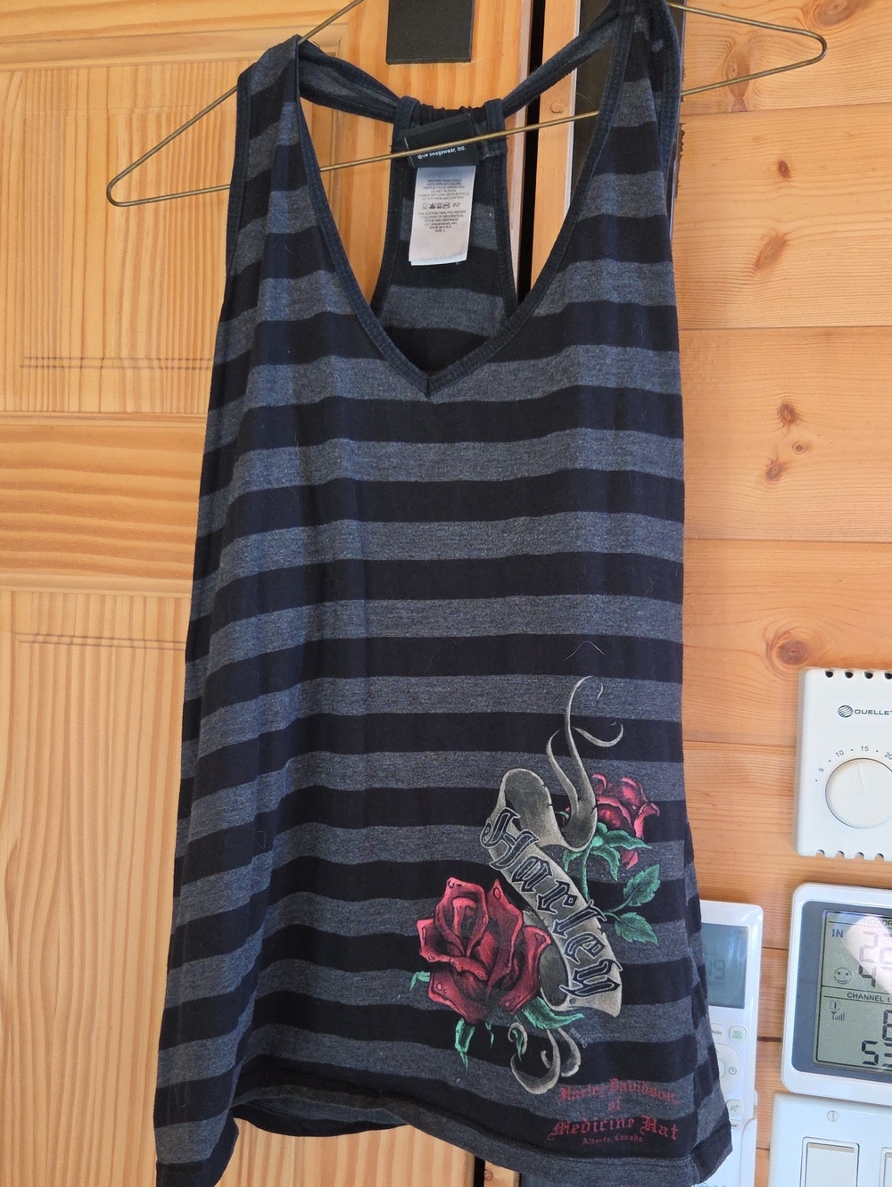 Harley-Davidson Black and Gray Striped Racerback Tank with Rose Graphic